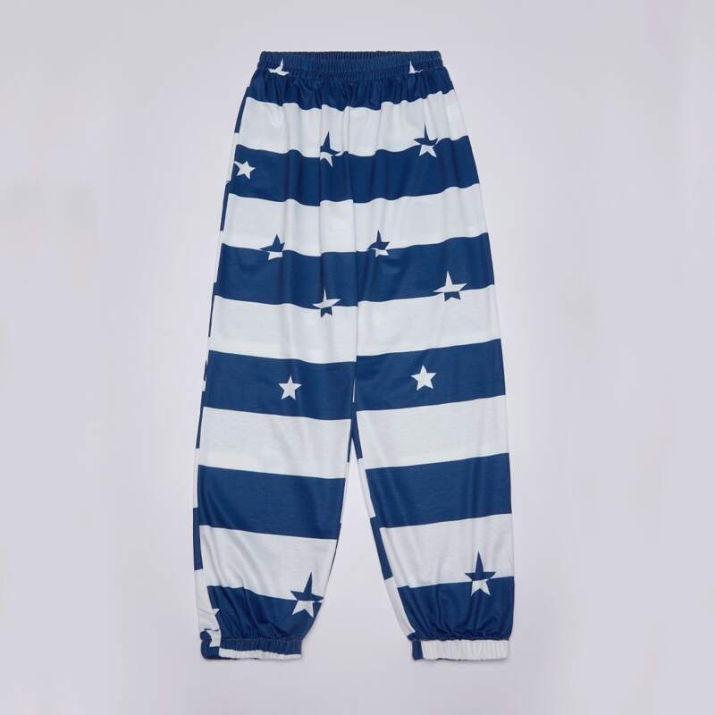 

Color-block Star Print Sweatpants, Blue and white