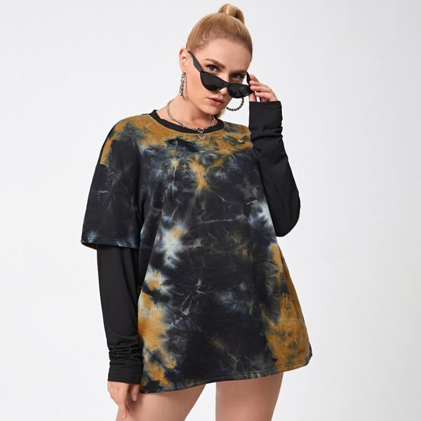 

Plus Tie Dye Drop Shoulder Longline Tee, Multicolor