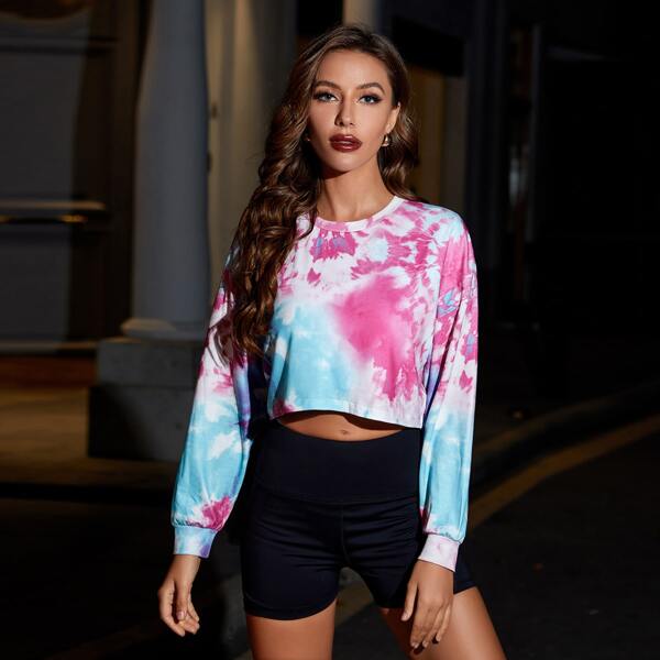 

Solid Drop Shoulder Crop Sweatshirt, Multicolor