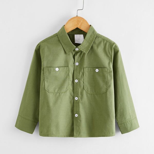 

Toddler Boys Button Up Pocket Front Shirt, Army green