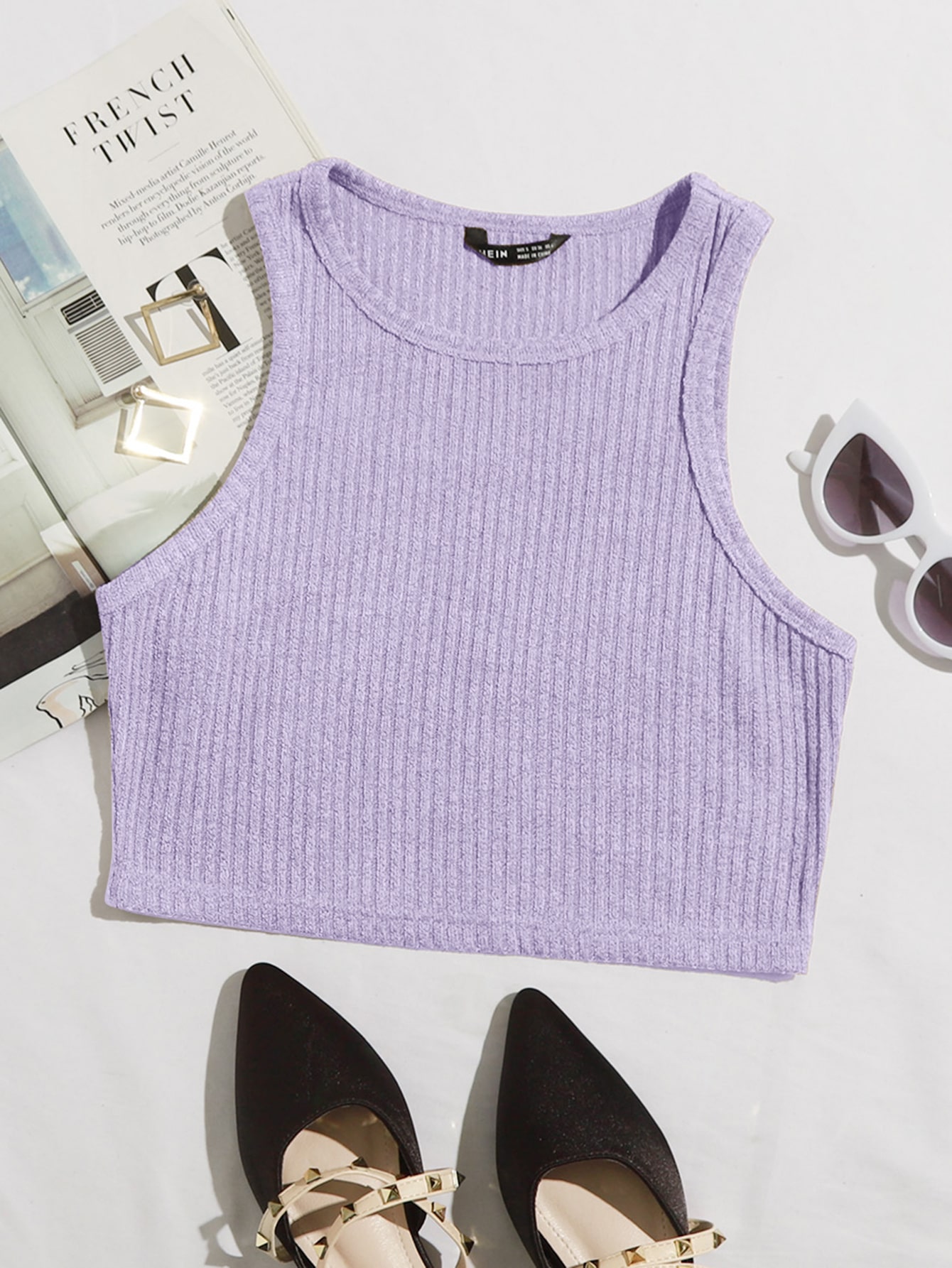 Solid Rib-knit Crop Tank Top thumbnail