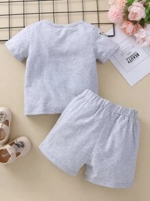Baby Girl Butterfly Print Tee & Shorts - Light Grey - View 2
