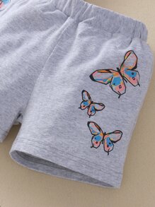 Baby Girl Butterfly Print Tee & Shorts - Light Grey - View 3
