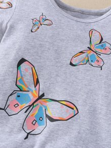 Baby Girl Butterfly Print Tee & Shorts - Light Grey - View 4