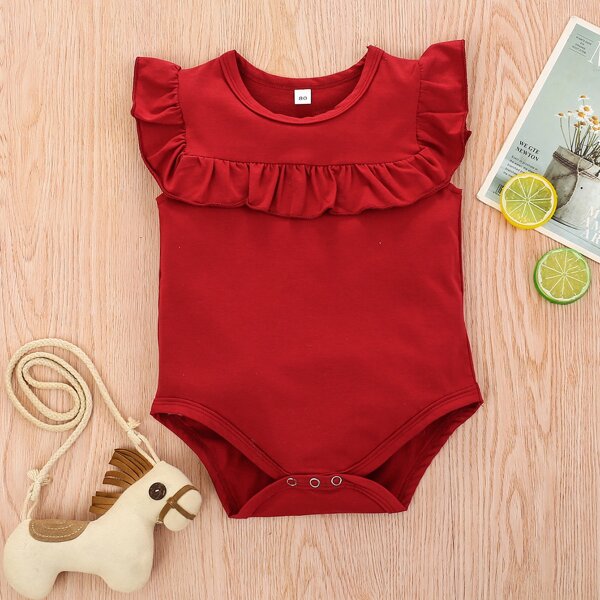 

Baby Girl Ruffle Trim Solid Bodysuit, Burgundy