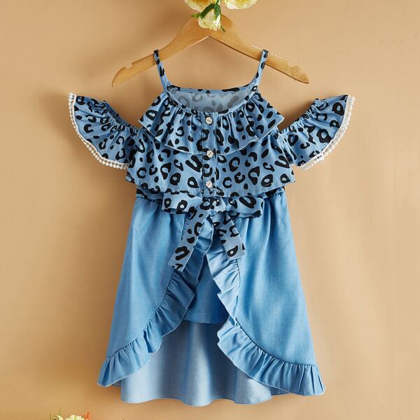 

Toddler Girls Cold Shoulder Top & Ruffle Trim Skirt, Dusty blue