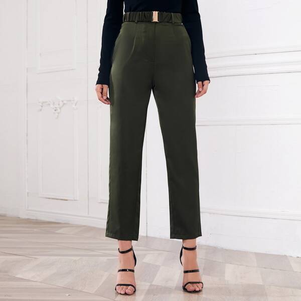 

Self Buckle Belted Pants, Army green