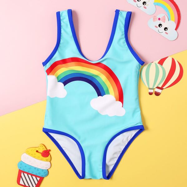 

Toddler Girls Rainbow Print One Piece Swimsuit, Multicolor