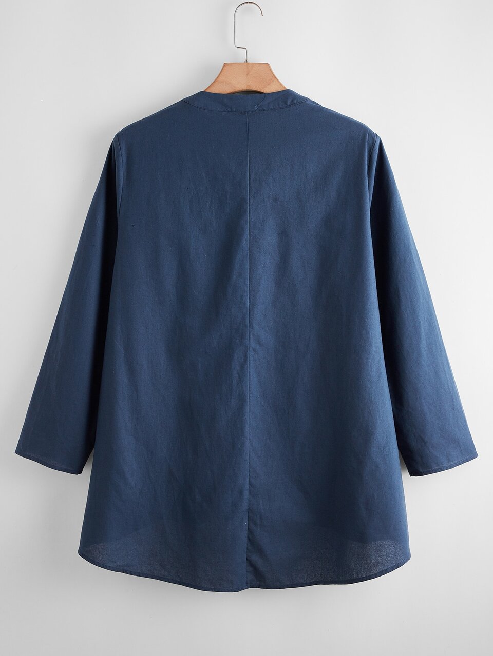 Plus Embroidery Floral High-low Hem Half Button Placket Top
