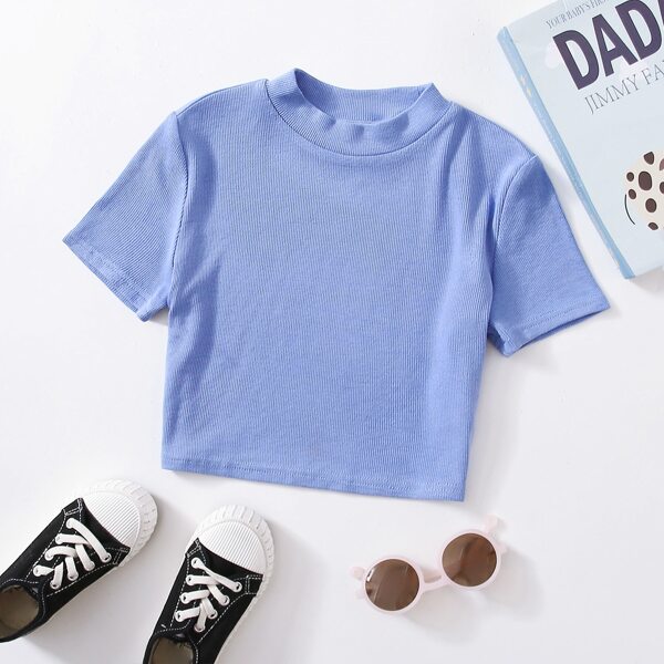 

Girls Mock Neck Solid Crop Tee, Blue
