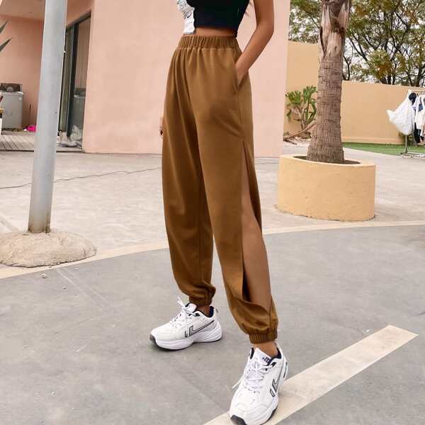 

Split Side Slant Pocket Sweatpants, Brown