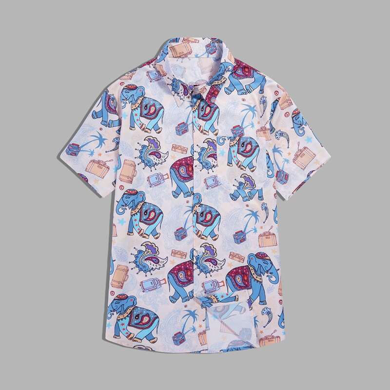 

Guys Elephant Print Button Up Shirt, Multicolor
