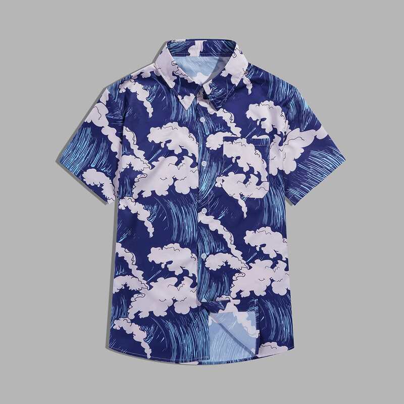 

Guys Great Wave Print Button Up Shirt, Multicolor