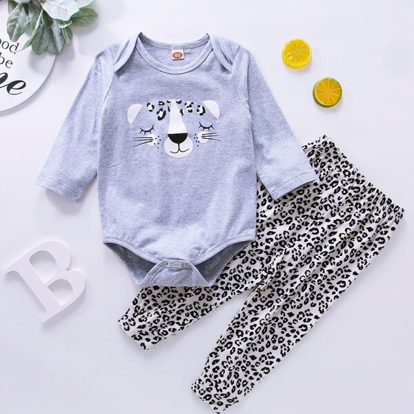 

Baby Girl Cartoon Animal Print Bodysuit & Pants, Multicolor