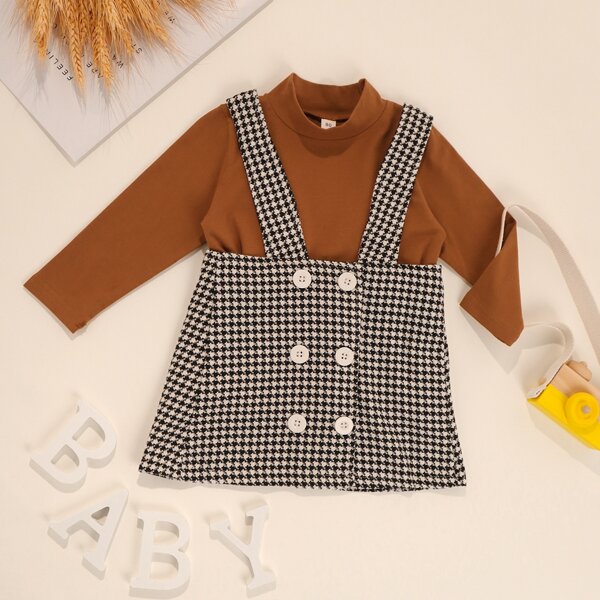 

Baby Girl Solid Tee & Houndstooth Overall Skirt, Multicolor