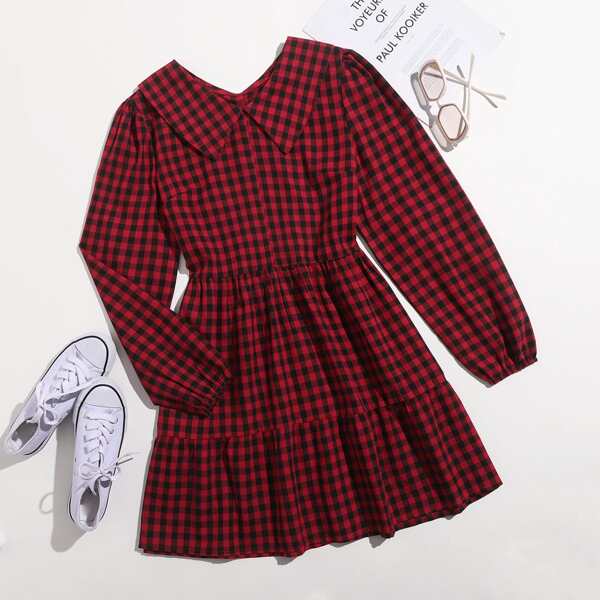 

Doll Collar Gingham A-line Dress, Multicolor