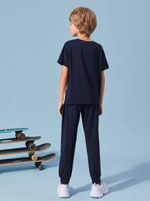 SHEIN Boys Dinosaur Print Colorblock Tee and Joggers Set - Multicolor - View 2