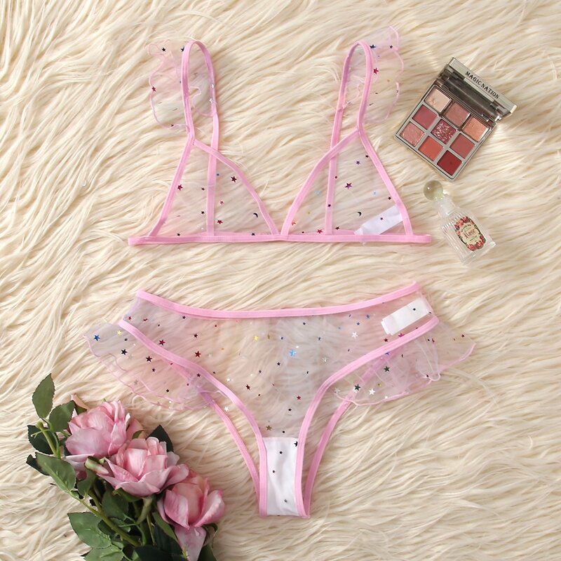

Mesh Galaxy Print Sheer Lingerie Set, Multicolor