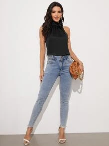 SHEIN Privé Knot Detail Solid Top - Black - View 5