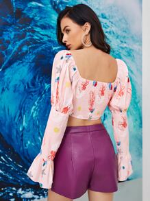 SHEIN 抽褶胸褶皺袖上衣 - 彩色 - 查看 2