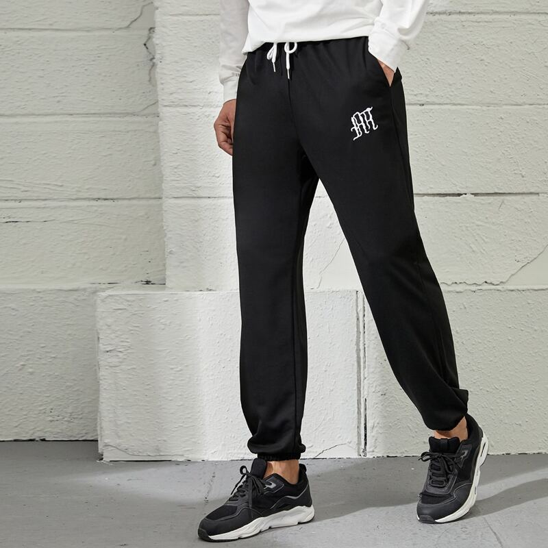 

Guys Letter Graphic Drawstring Waist Sweatpants, Black