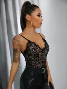 Chiquease Body de tirantes con encaje transparente - Negro - Ver 5