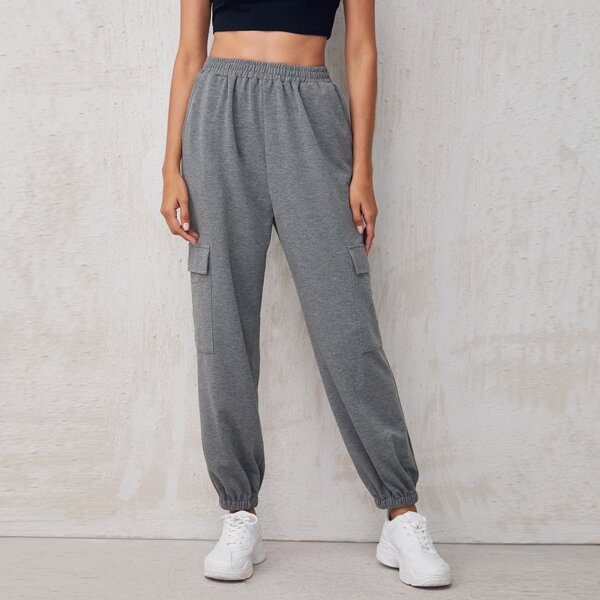 

Flap Pocket Solid Sweatpants, Grey