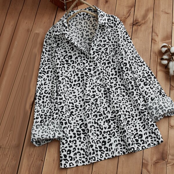 

Allover Print Button Through Blouse, Black and white