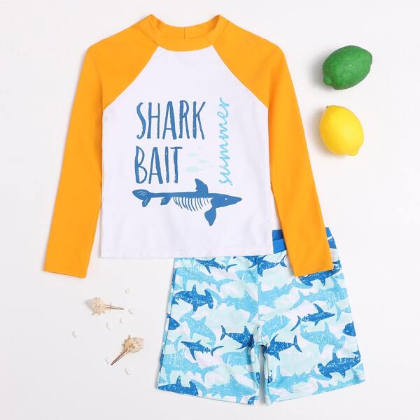 

Boys Shark Print Swimsuit, Multicolor