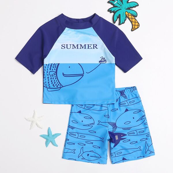 

Toddler Boys Fish & Letter Graphic Swimsuit, Blue
