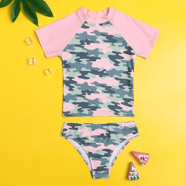 

Girls Camo Graphic One Piece Swimsuit, Multicolor