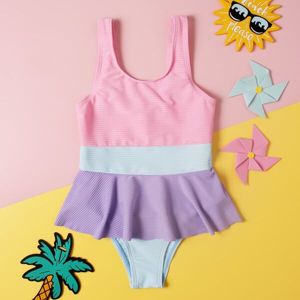 

Toddler Girls Color Block Ruffle One Piece Swimsuit, Multicolor