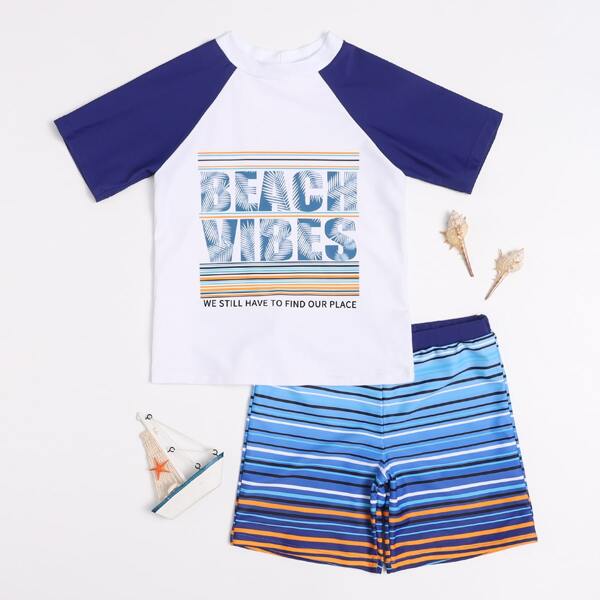 

Boys Striped & Letter Graphic Swimsuit, Multicolor