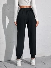 Side Stripe Drawstring Sweatpants - Black - View 2