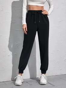 Side Stripe Drawstring Sweatpants - Black - View 3