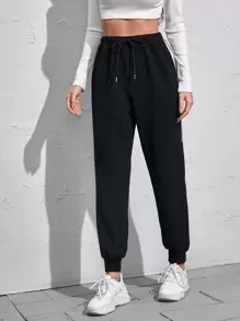 Side Stripe Drawstring Sweatpants - Black - View 4