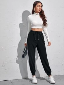 Side Stripe Drawstring Sweatpants - Black - View 5