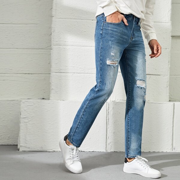 

Men Cat Whisker Ripped Jeans, Medium wash