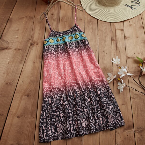

Graphic Print Color Block Cami Dress, Multicolor