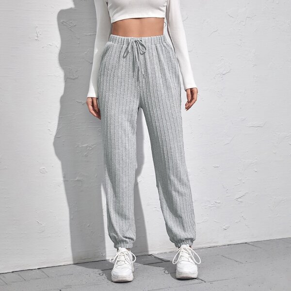 

Drawstring Waist Cable Knit Sweatpants, Light grey