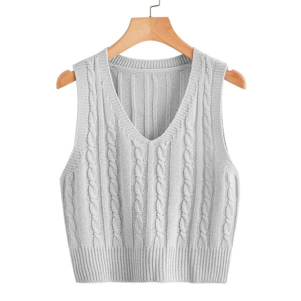 

Cable Knit Sweater Vest, Light grey