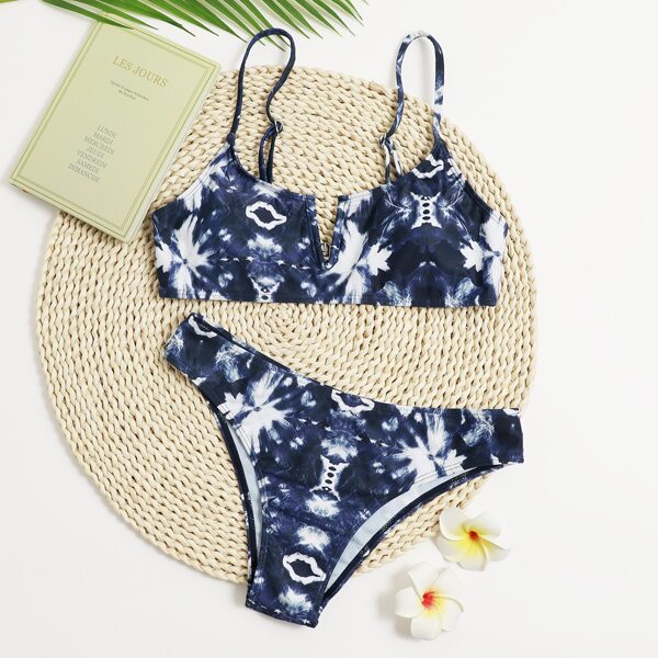 

Tie Dye V Wired Bikini Swimsuit, Blue and white