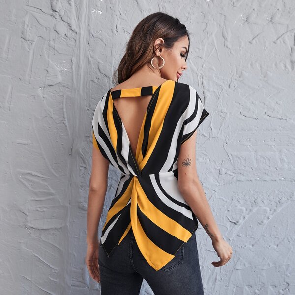 

Twist Back Colorful Stripe Blouse, Multicolor