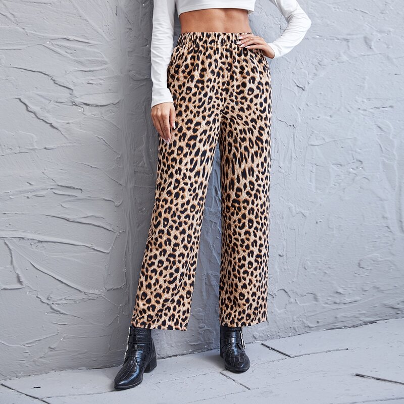 

Leopard Print Wide Leg Pants, Multicolor