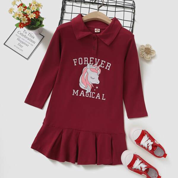 

Toddler Girls Cartoon Graphic Ruffle Hem Smock Dress, Burgundy