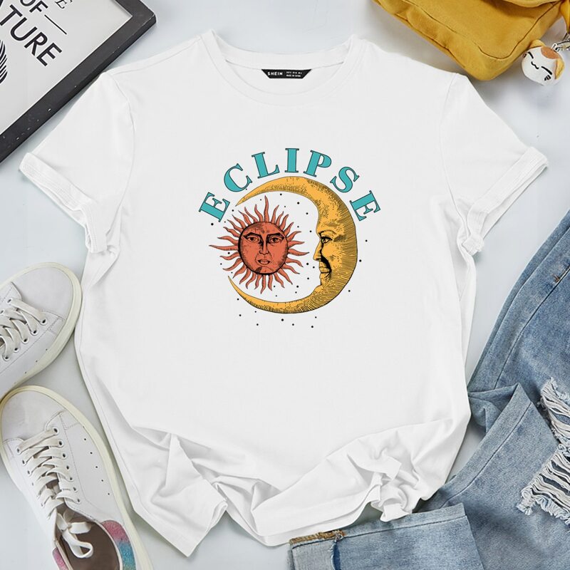 

Sun & Moon & Letter Graphic Tee, White