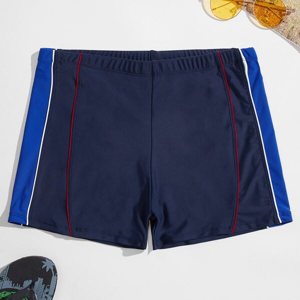 

Men Colorblock Drawstring Swim Trunks, Navy blue