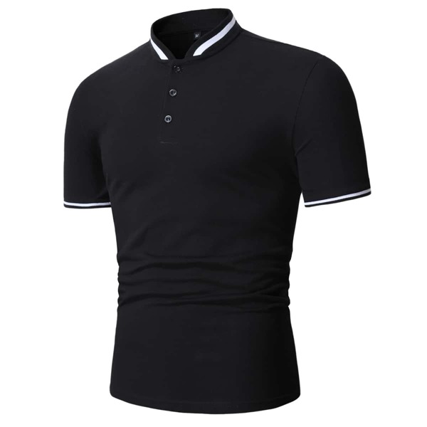

Men Striped Trim Polo Shirt, Black