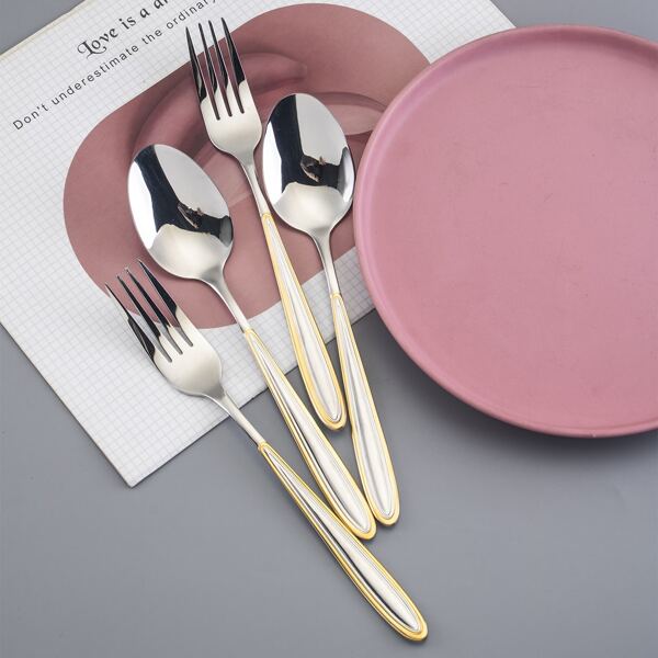 

2pcs Stainless Steel Fork & Spoon Set, Silver