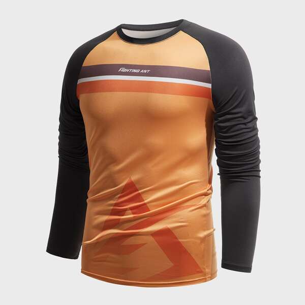 

Men Letter Graphic Raglan Sleeve Sports Tee, Multicolor